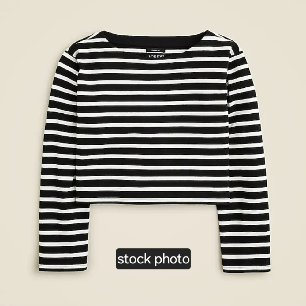 NWT J.CREW Cropped Boatneck T-shirt in Mariner Cotton, Medium, Black Stripe - Picture 4 of 4